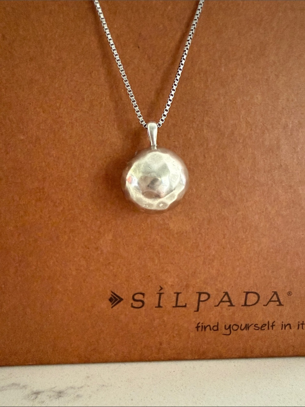 Silpada Sterling Silver Hammered Simple Sphere Pendant Necklace N3431